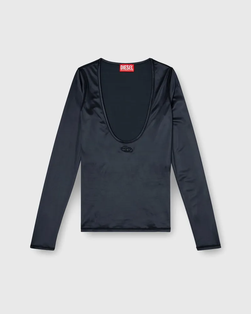 Diesel Nylon slim top mit Rundhalsausschnitt und Logo Oval D Stickerei - Oberteile - Damen - Schwarz Schwarz