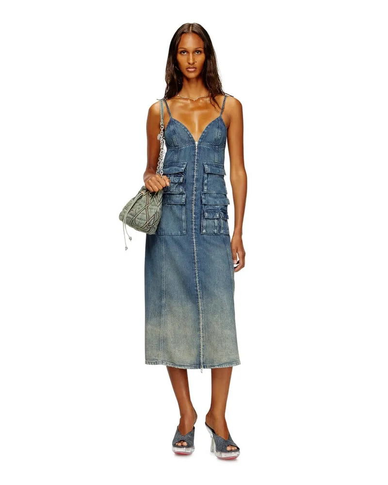 Diesel Kleid aus fließendem Denim mit vielgetragenem Laser-Effekt - Kleider - Damen - Blau Blau