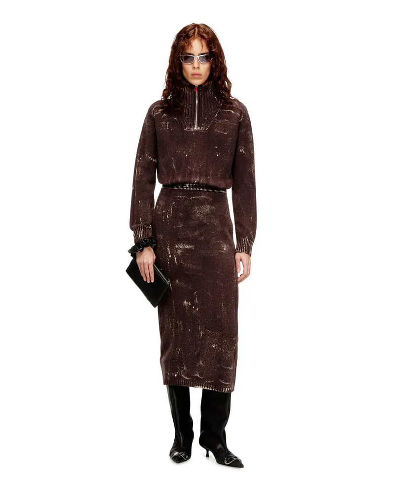 Diesel Midikleid aus behandeltem Wollmischgewebe-Strick - Kleider - Damen - Braun Braun