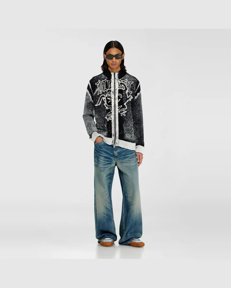 Diesel Behandelter zip-cardigan mit griffin-motiv - Strickwaren - Herren - Bunt Bunt
