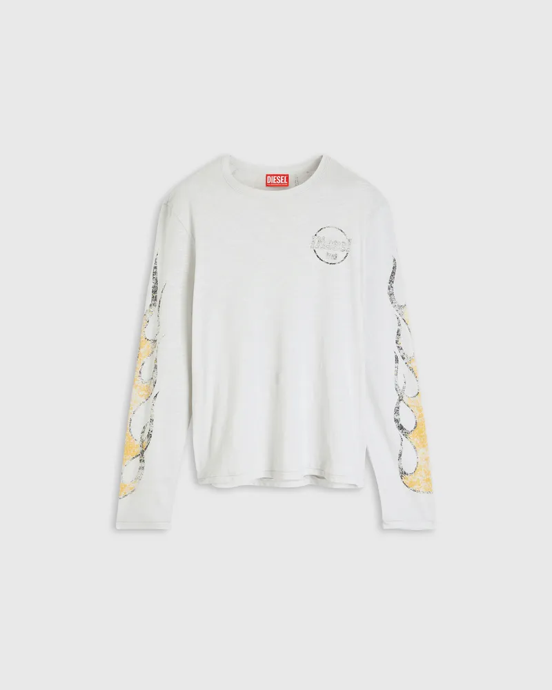 Diesel Langarm-T-Shirt aus Slub-Jersey mit Crack-Print - T-Shirts - Herren - Weiss Weiss