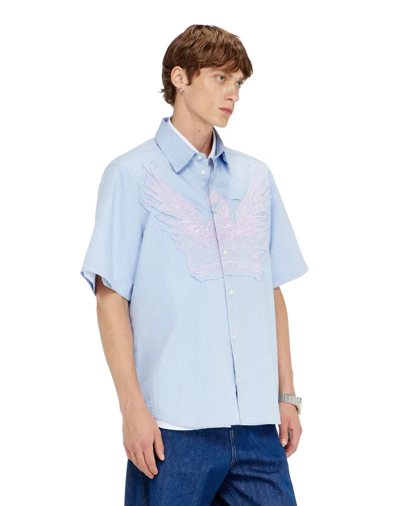 Diesel Gestreiftes Popeline-Hemd mit Stickpatch - Hemden - Herren - Blau Blau