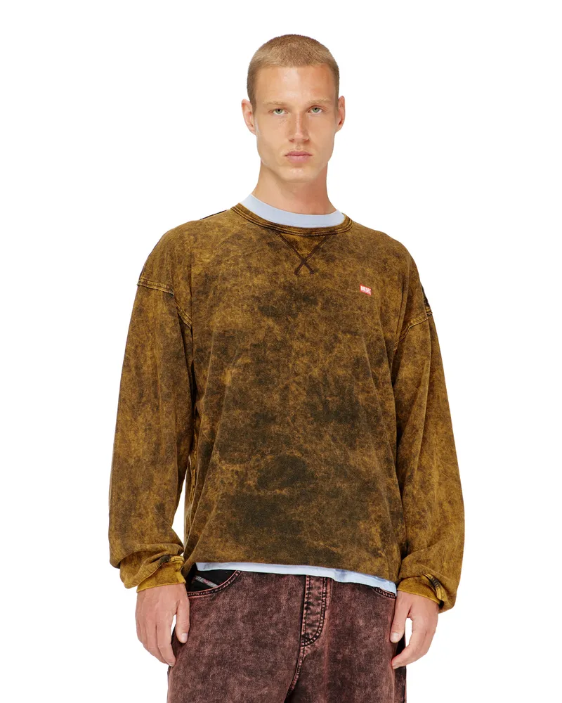 Diesel Acid-wash langärmliges T-Shirt mit ausgefransten Details - T-Shirts - Herren - Braun Braun