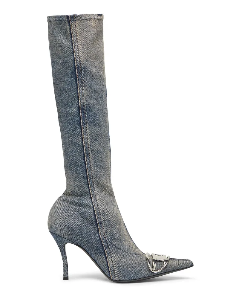 Diesel D-Venus - Stiefel aus Denim mit Logo-Plakette - Stiefel und Stiefeletten - Damen - Blau Blau