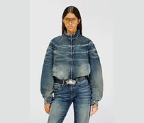 Gefütterte Jacke aus Denim mit schmutzigem Knittereffekt - Denim jacken - Damen - Blau