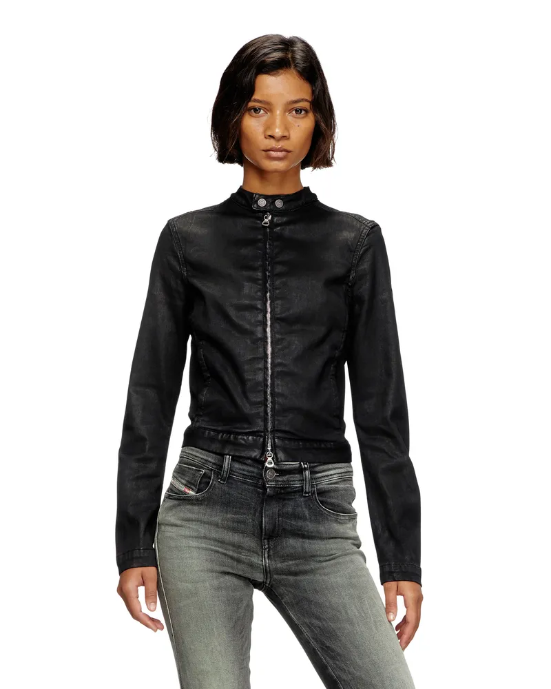 Diesel Motorradjacke aus beschichtetem Denim - Denim jacken - Damen - Schwarz Schwarz