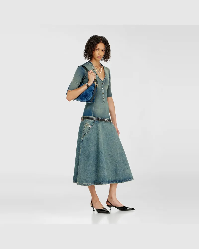 Diesel Midikleid mit tiefer Taille aus Strick und Denim - Kleider - Damen - Blau Blau