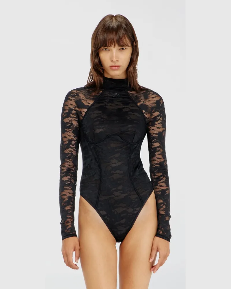 Diesel Body aus Nylonspitze mit offenem Rücken - Bodys - Damen - Schwarz Schwarz