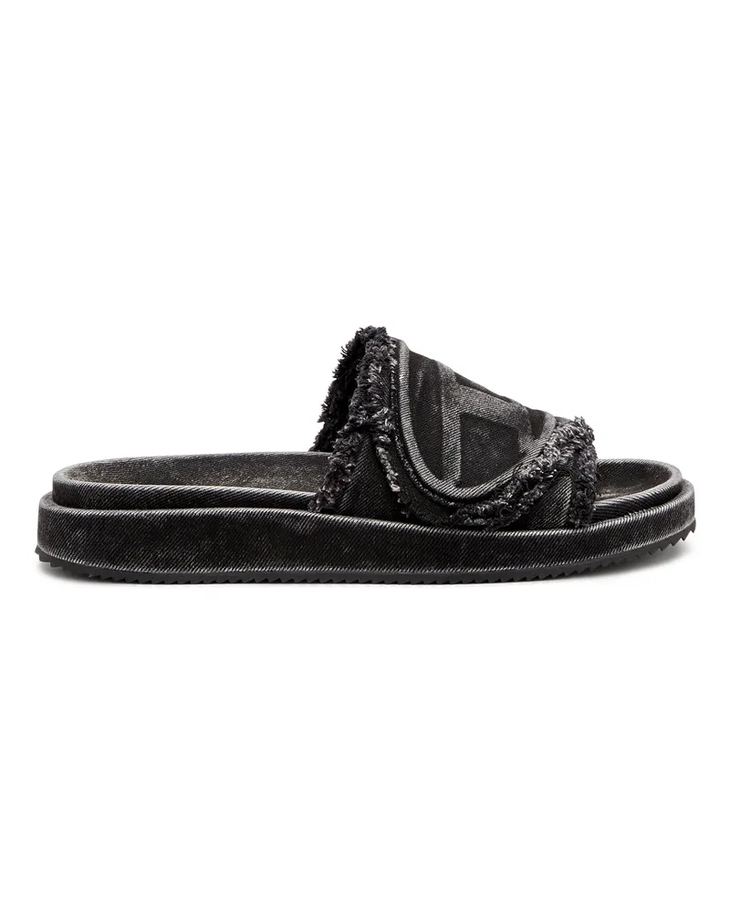 Diesel Sa-Slide D-Slides aus vielgetragenem Denim - Pantoletten - Unisex - Schwarz Schwarz
