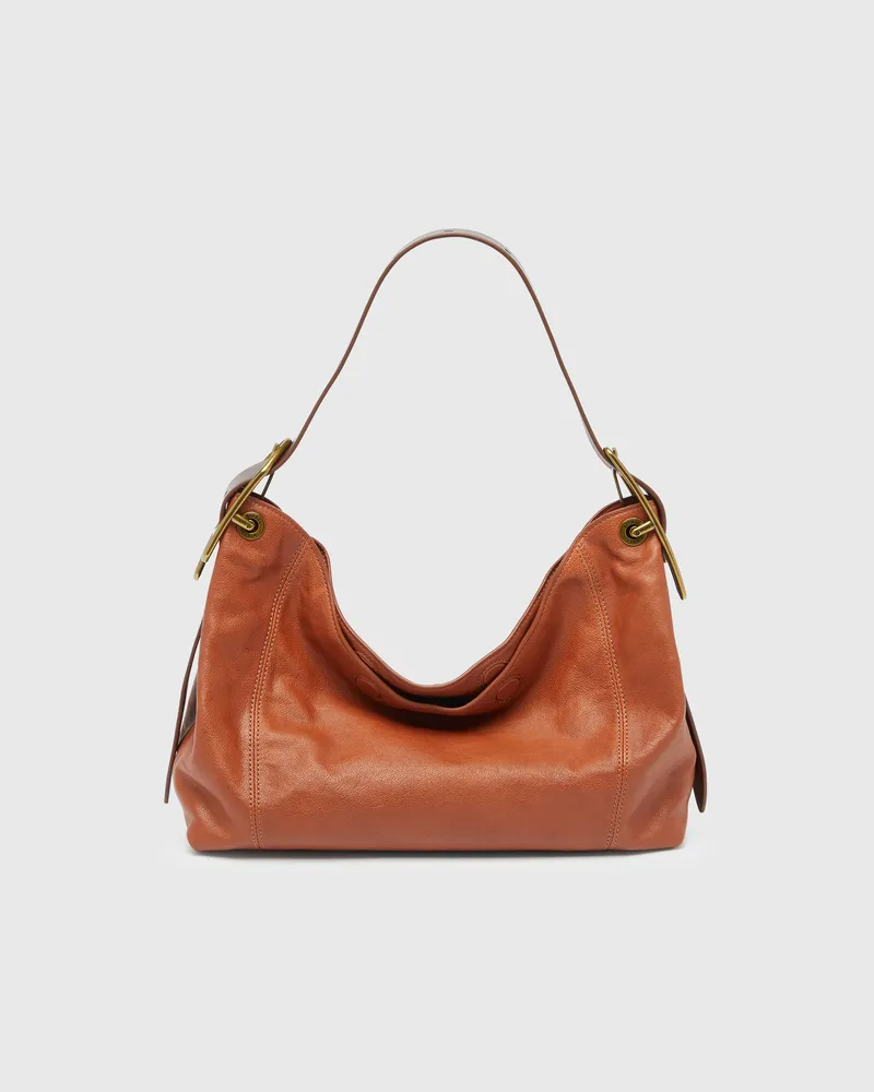 Diesel D-Line-Schultertasche aus glänzendem, geknittertem Leder - Schultertaschen - Damen - Braun Braun