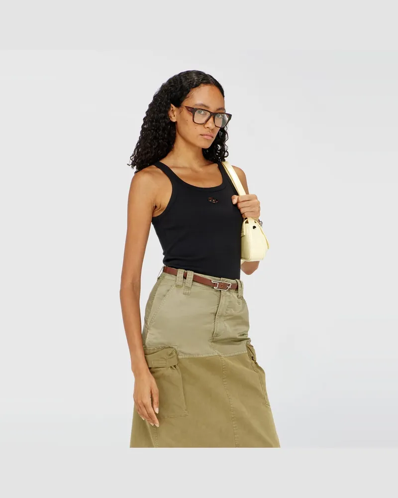 Diesel Schmales Tanktop mit lasergeschnittenem Oval D - T-Shirts - Damen - Schwarz Schwarz