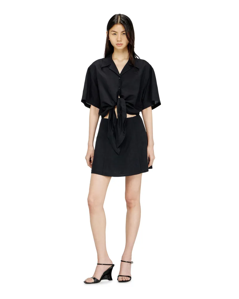 Diesel Mini-Kleid aus Leinenmischung mit Taillenknoten - Kleider - Damen - Schwarz Schwarz