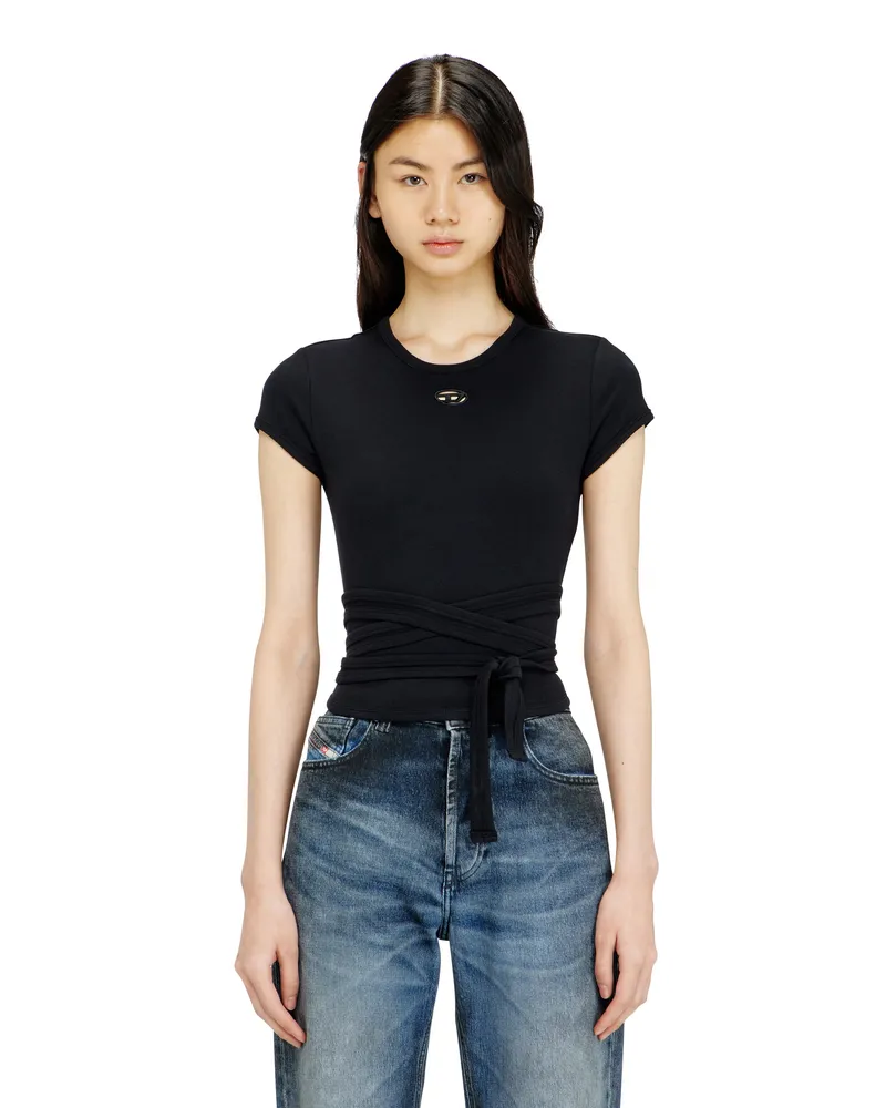 Diesel Geripptes Top mit Wickelschnüren - T-Shirts - Damen - Schwarz Schwarz