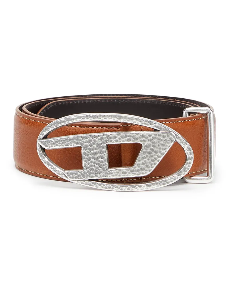 Diesel 4 cm Ledergürtel mit gehämmerter Oval D-Schließe - Gürtel - Unisex - Braun Braun