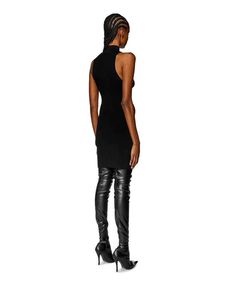 Diesel Kurzes Rollkragenkleid aus Rippstrick - Kleider - Damen - Schwarz Schwarz