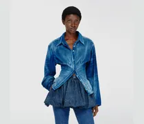 Hemd aus Samt-Denim - Denimhemden - Damen - Blau