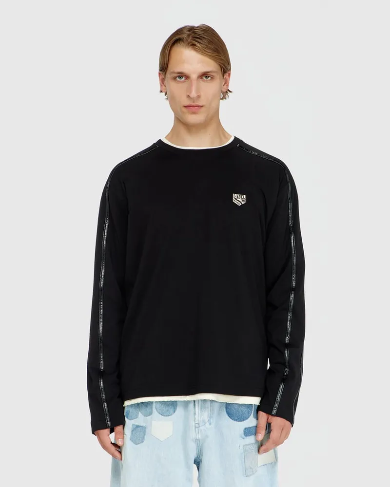 Diesel Langarm-T-Shirt mit tonalen Abschlüssen - T-Shirts - Herren - Schwarz Schwarz