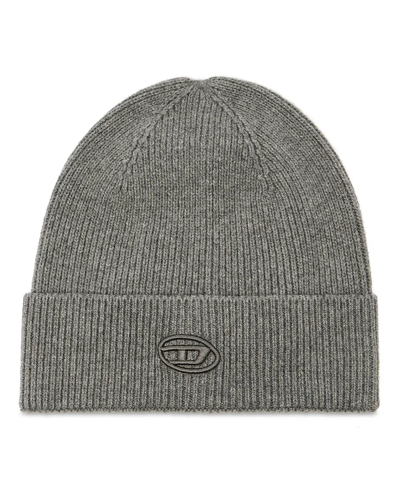 Diesel Gerippte Beanie-Mütze mit D-Stickerei - Mützen - Unisex - Grau Grau