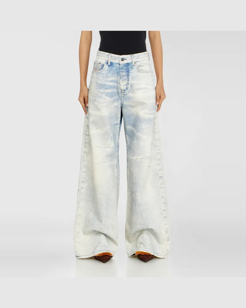 Diesel Relaxed Jeans Low Waist 1996 D-Sire, Hellblau, Knopfverschluss Blau