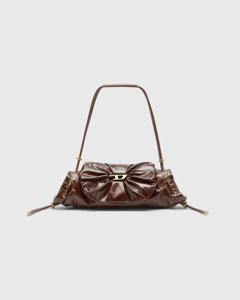 Diesel Scrunch-D-Schultertasche aus Knitter-Leder - Schultertaschen - Damen - Braun Braun