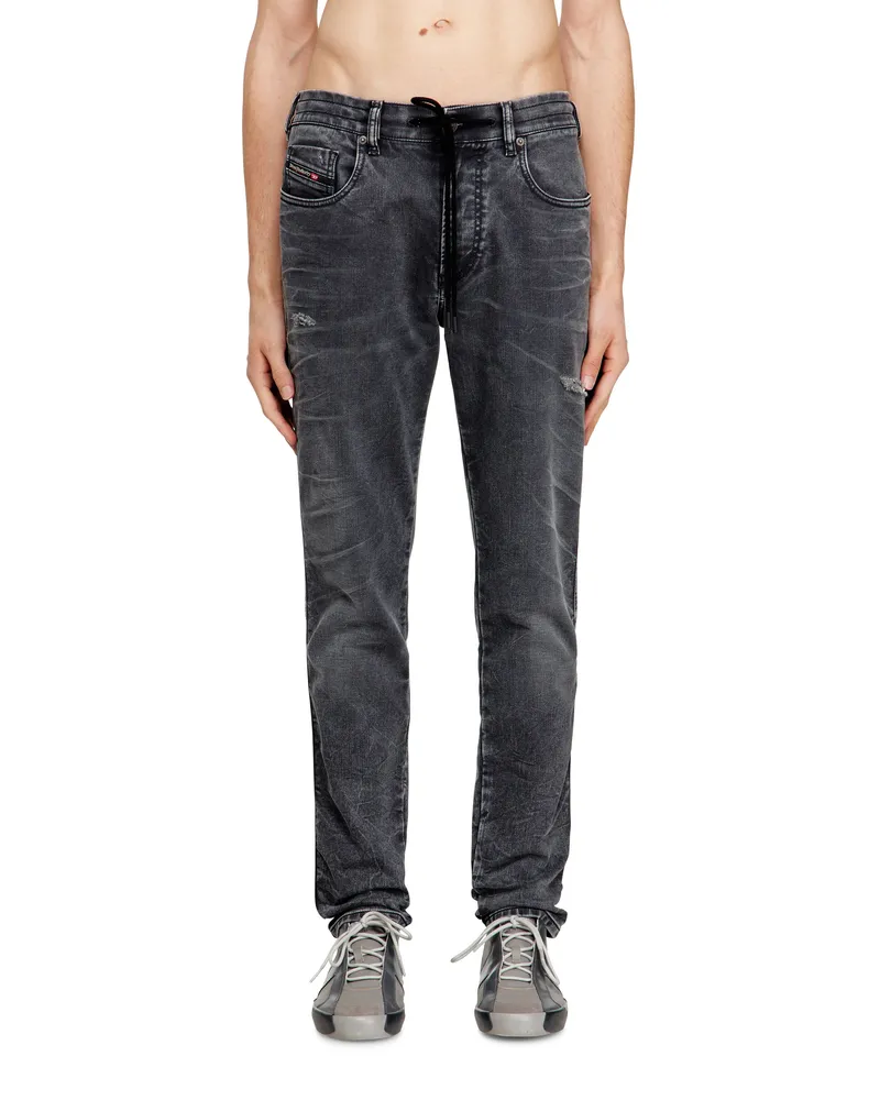 Diesel Slim Regular Waist 2062 D-Strukt Joggjeans, Schwarz/Dunkelgrau, Reißverschluss Schwarz