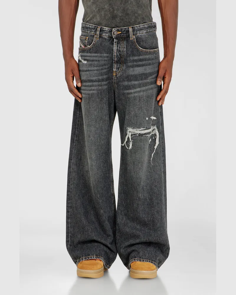 Diesel Relaxed Jeans Low Waist D-Rise, Schwarz/Dunkelgrau, Knopfverschluss Schwarz