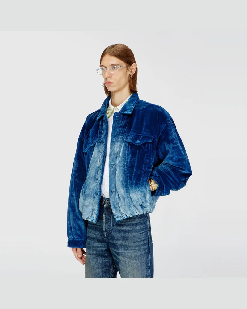 Diesel Elastische Truckerjacke aus Samt-Denim - Denim jacken - Herren - Blau Blau