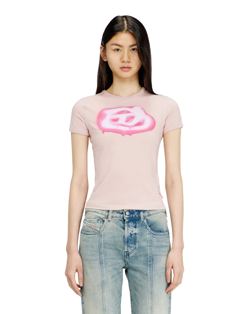 Diesel Schmales T-Shirt mit Logo im Graffiti-Stil - T-Shirts - Damen - Rosa Rosa