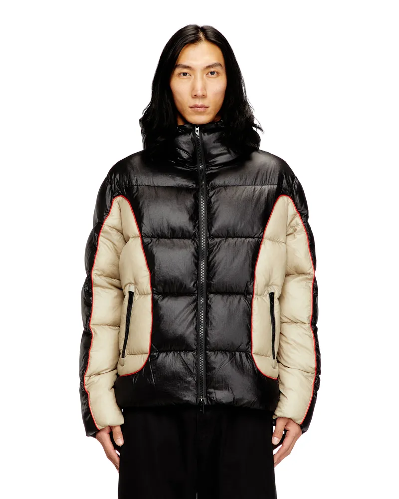 Diesel Pufferjacke mit Kapuze aus glänzendem Ripstop - Winterjacken - Herren - Bunt Bunt