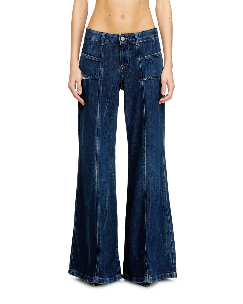 Diesel Flare Jeans Low Waist D-Akii, Mittelblau, Reißverschluss Blau