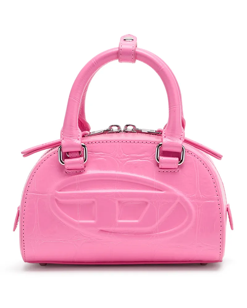 Diesel 1DR Dome-Kleine-Bowlingtasche aus Leder in Krokodilleder-Optik - Schultertaschen - Damen - Rosa Rosa
