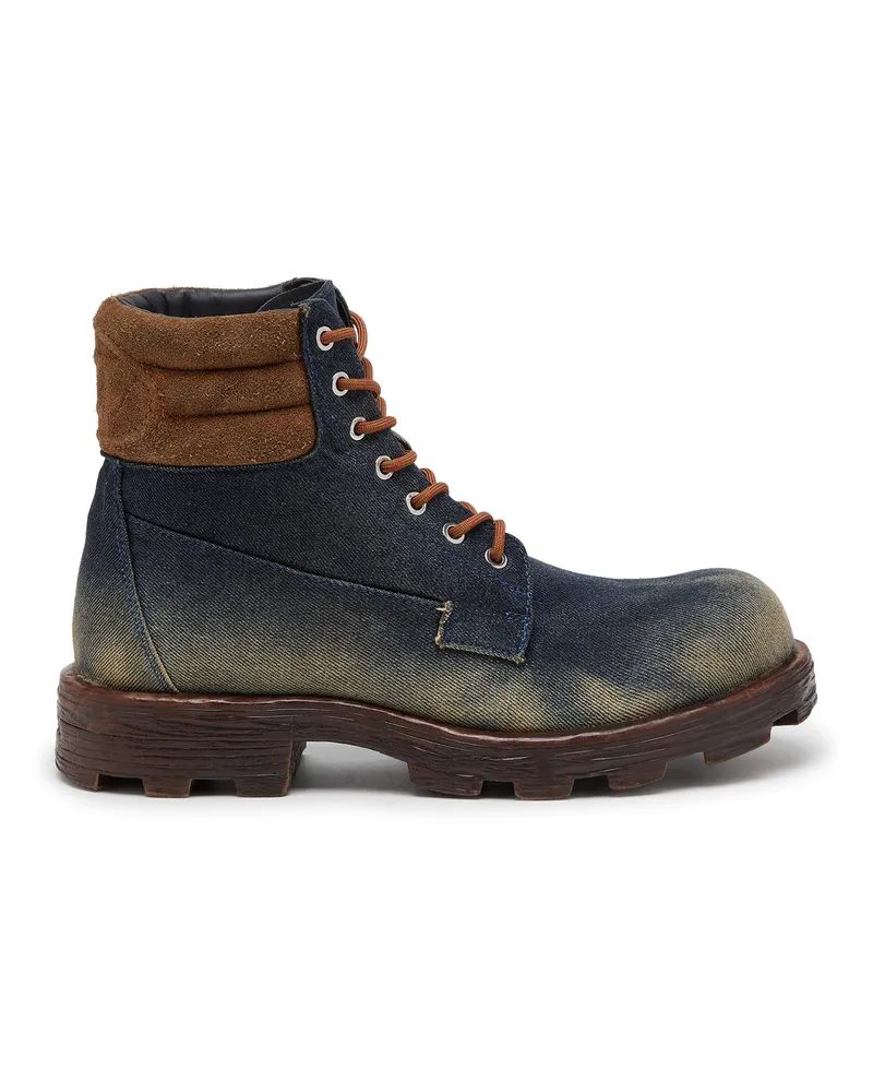Diesel D-Hammer-Kampfstiefel aus Denim und Veloursleder - Stiefel - Herren - Blau Blau