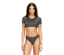 Bauchfreies T-Shirt mit Metallic-Effekt - Oberteile - Damen - Grau