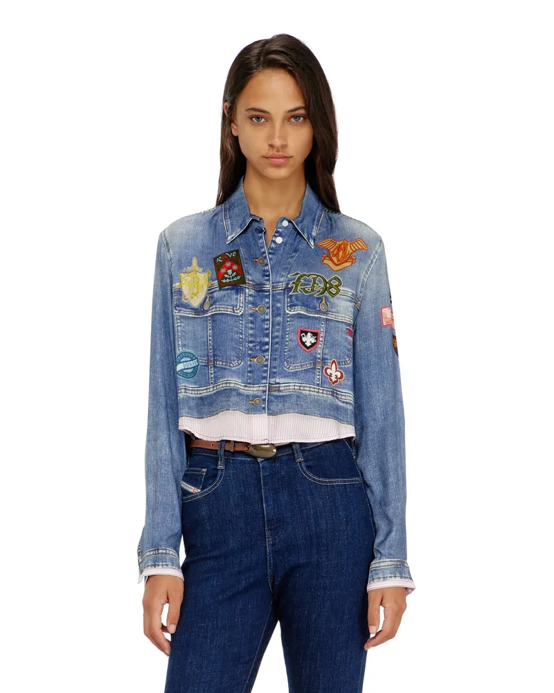 Diesel Cropped-Satinhemd mit trompe-l'oeil-Denim-Print - Hemden - Damen - Blau Blau