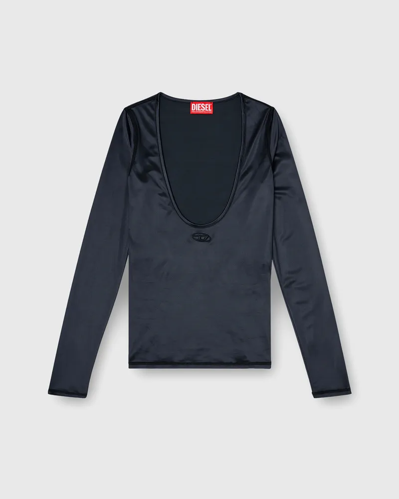 Diesel Nylon slim top mit Rundhalsausschnitt und Logo Oval D Stickerei - Oberteile - Damen - Schwarz Schwarz