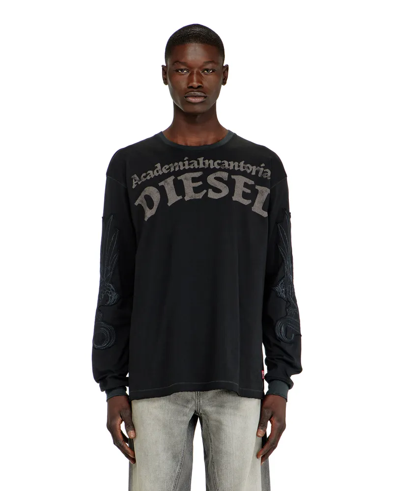 Diesel Langarm-T-Shirt mit Prints und Patches - T-Shirts - Herren - Schwarz Schwarz