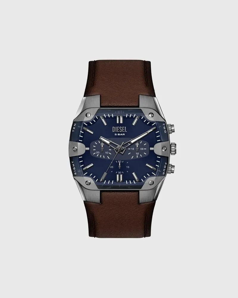 Diesel Spiked Cushion Uhr mit braunem Lederarmband - Uhren - Herren - Braun Braun