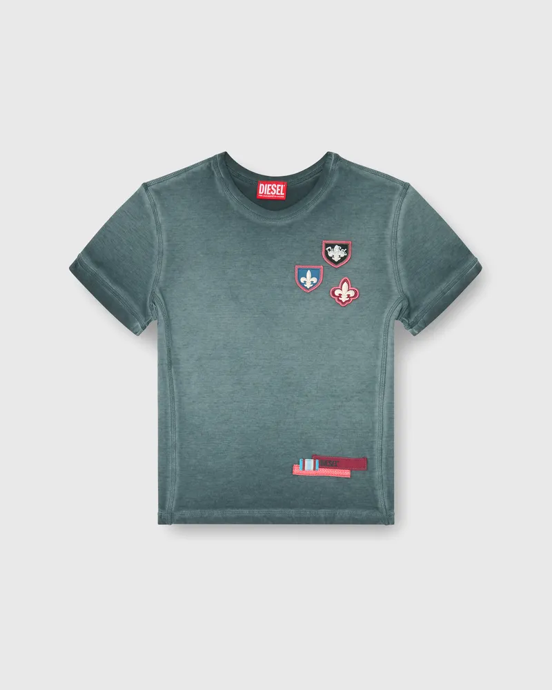 Diesel T-Shirt mit Patches und Mikrowaffel-Seiten - T-Shirts - Damen - Grün Grün