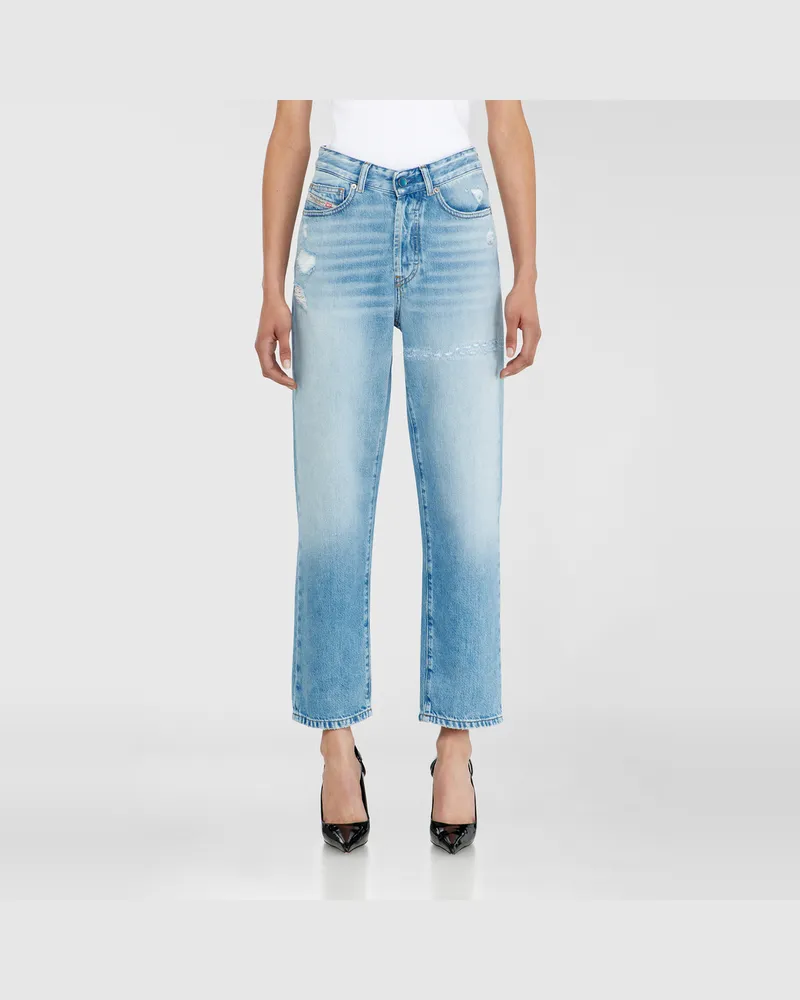 Diesel Regular Jeans High Waist 1981 D-Went, Hellblau, Knopfverschluss Blau