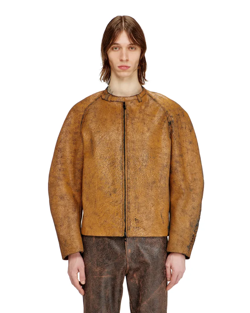 Diesel Bikerjacke mit Kokonärmeln aus rissigem Leder - Lederjacken - Herren - Braun Braun