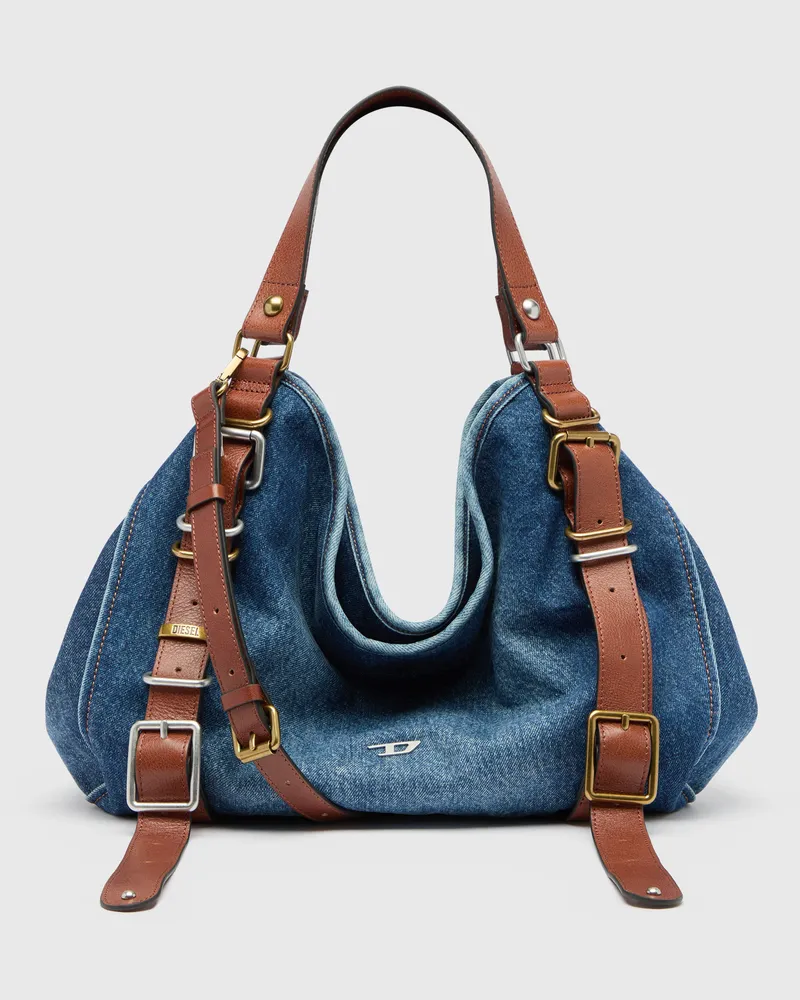 Diesel D-One-Medium Top-Handle-Tasche aus Denim und Leder - Handtaschen - Damen 