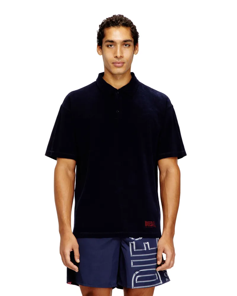 Diesel Frottee-Baumwoll-Poloshirt - Out of water - Herren - Blau Blau