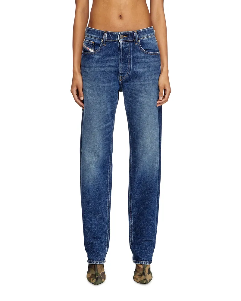 Diesel Regular Jeans Low Waist 1988 D-Ark, Mittelblau, Knopfverschluss Blau