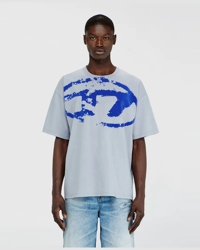 Diesel T-Shirt mit beflocktem Distressed-Logo - T-Shirts - Herren - Blau Blau