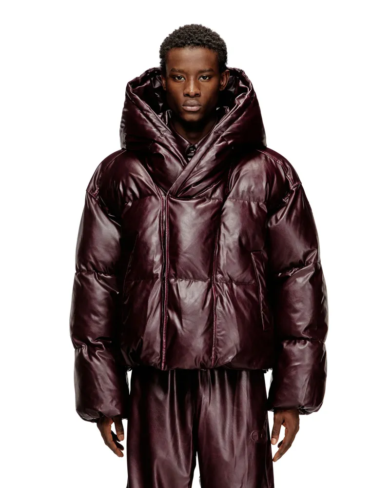 Diesel Pufferjacke mit Kapuze in Burgunderrot - Winterjacken - Herren - Rot Rot