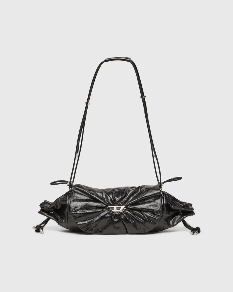 Diesel Scrunch-D-Schultertasche aus Knitter-Leder - Schultertaschen - Damen - Schwarz Schwarz