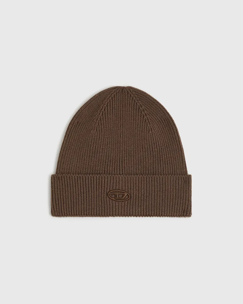 Diesel Gerippte Beanie-Mütze mit D-Stickerei - Mützen - Unisex - Braun Braun