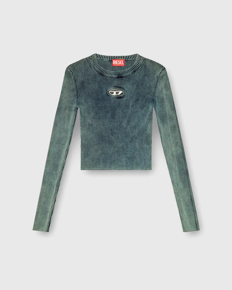 Diesel Top aus Rippstrick mit Oval D - Oberteile - Damen - Blau Blau