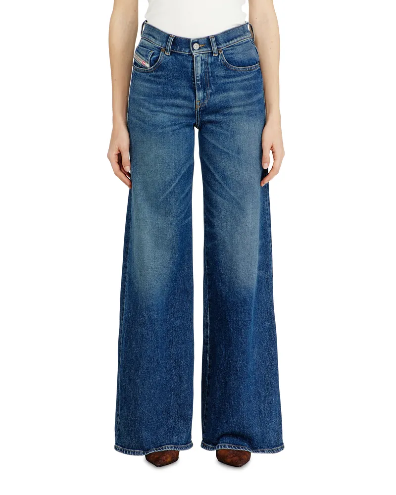 Diesel Flare Jeans Regular Waist 1978 D-Akemi, Mittelblau, Reißverschluss Blau