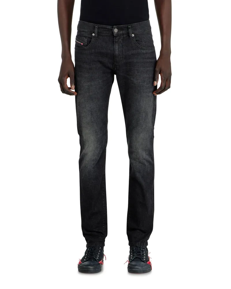 Diesel Slim Jeans Regular Waist 2019 D-Strukt, Schwarz/Dunkelgrau, Reißverschluss Schwarz